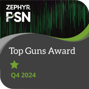 Zephyr PSN Top Guns Award – 1 Star (Q4 2024) Zephyr PSN Top Guns Award for Q4 2024 with one green star