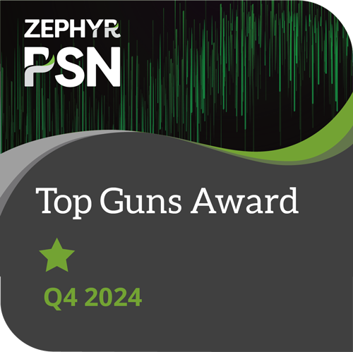 Zephyr PSN Top Guns Award for Q4 2024 with one green star