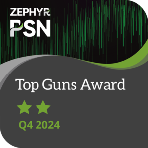 Zephyr PSN Top Guns Award – 2 Stars (Q4 2024) Zephyr PSN Top Guns Award for Q4 2024 with two green stars