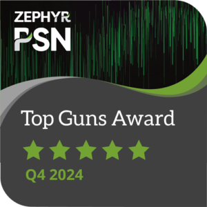 Zephyr PSN Top Guns Award – 5 Stars (Q4 2024) Zephyr PSN Top Guns Award for Q4 2024 with five green stars