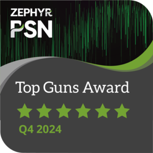 Zephyr PSN Top Guns Award for Q4 2024 with six green stars